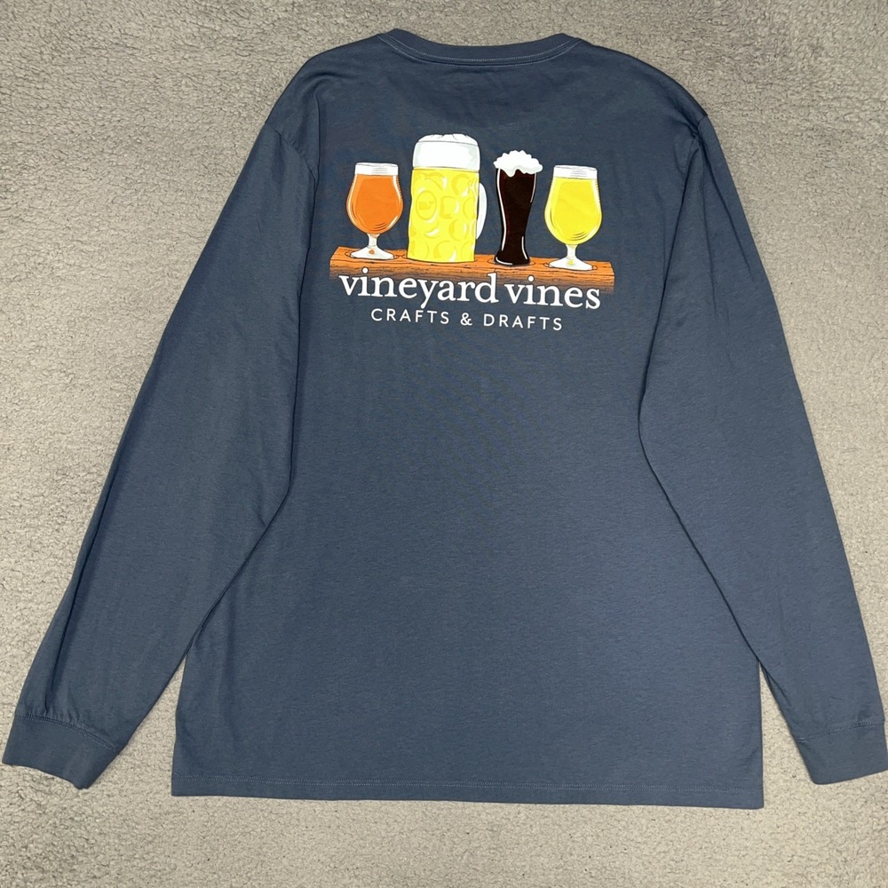 Vineyard Vines Crafts & Drafts Shirt Men Sz L Gray 2-Side Long Sleeve Pocket Tee